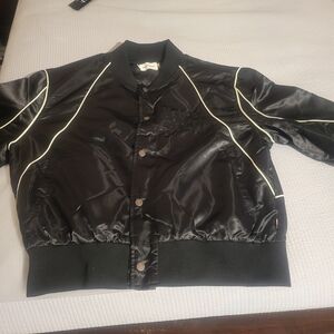 Honor The Gift Black Satin Bomber Jacket